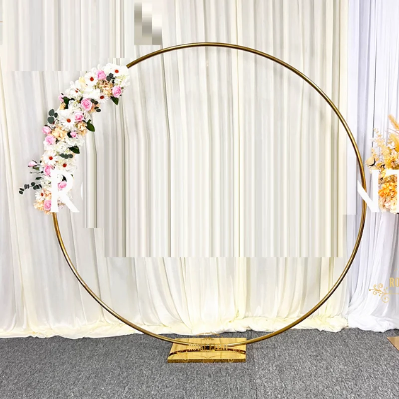 

10PCS New Stainless Steel Shining Gold Round Wedding Arch Banquet Performance Party Decoration Background Prop Display Rack