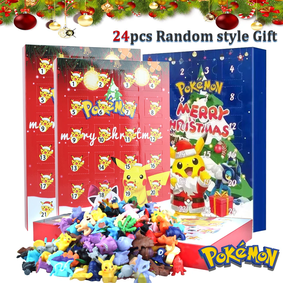 포켓몬 24개 포켓몬 어드벤트 캘린더 장난감 피카추 리자몽 이브이 애니메이션 액션 피규어 크리스마스 할로윈 캘린더 어린이 선물