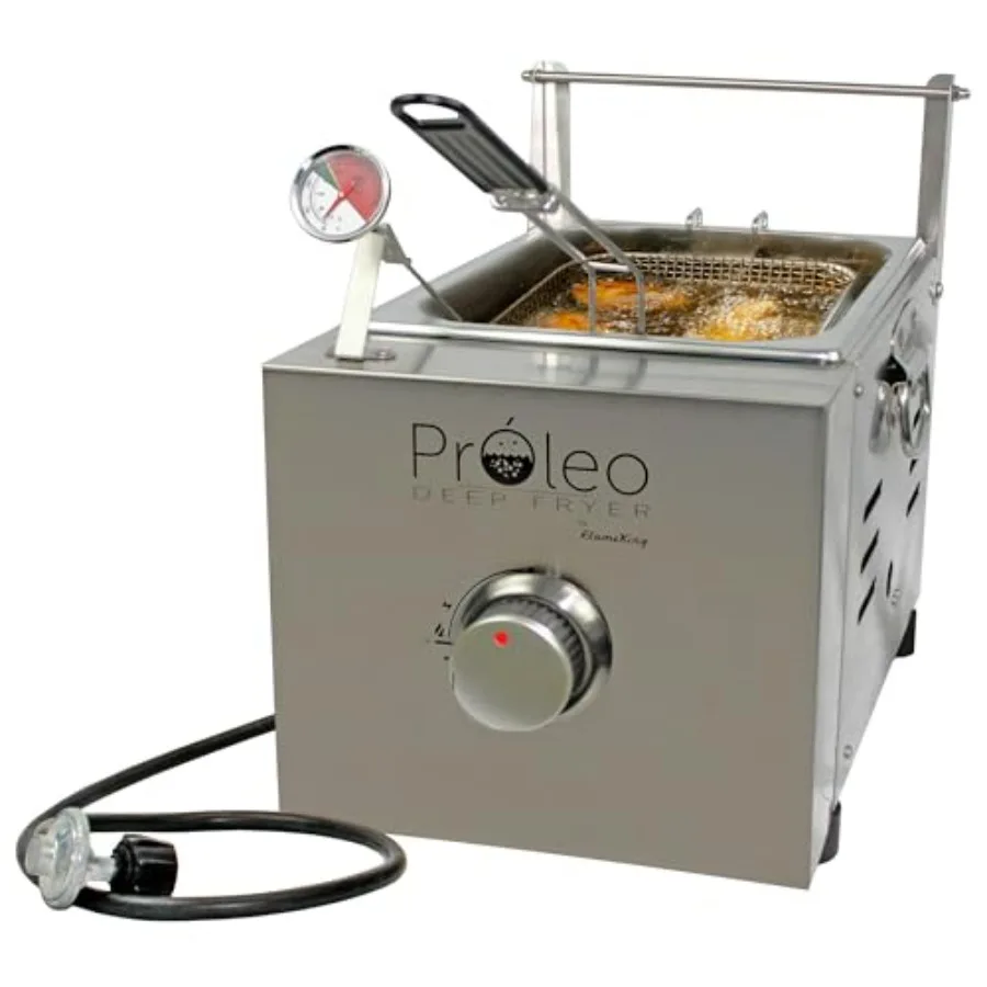 

Фритюрница Proleo на 2,5 галлона с термометром для масла и 1,5-метровым шлангом-регулятором для приготовления на открытом воздухе, прочная нержавеющая сталь