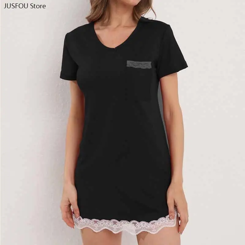 Loose Loungewear Chemise Elegant Home Dress Sexy Women Lace Nightgown Homewear Solid Color Comfy Intimate Lingerie Nightgown