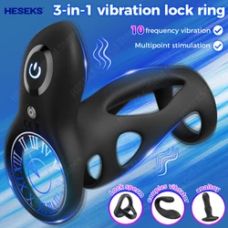 HESEKS Vibrating Cock Ring with Clitoral G Spot Stimulation Chastity Cage Penis Ring Male Vibrator Sex Toys for Men Couple