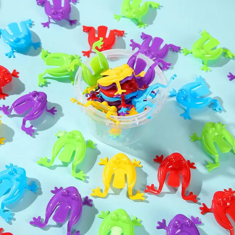 12 Pcs Jumping Frog Fidget Toy Finger Pressing Funny Bouncing Frog with A Bucket Stress Reliever Toys For Kids Birthday Gift