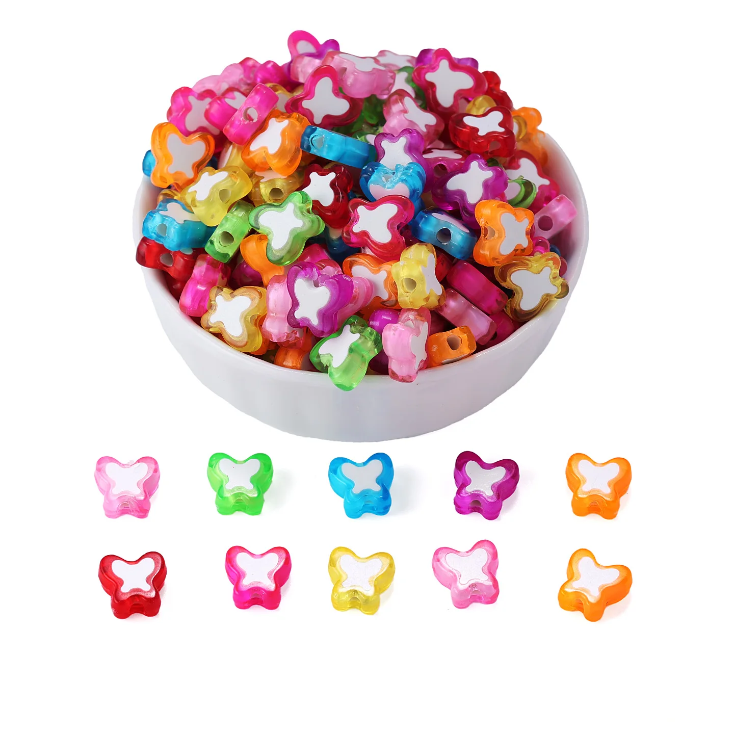 

200pcs/pack Acrylic Heart Mixed Color Butterfly Scattered Beads DIY Beaded Ornaments Woven Bracelet Pendant Material