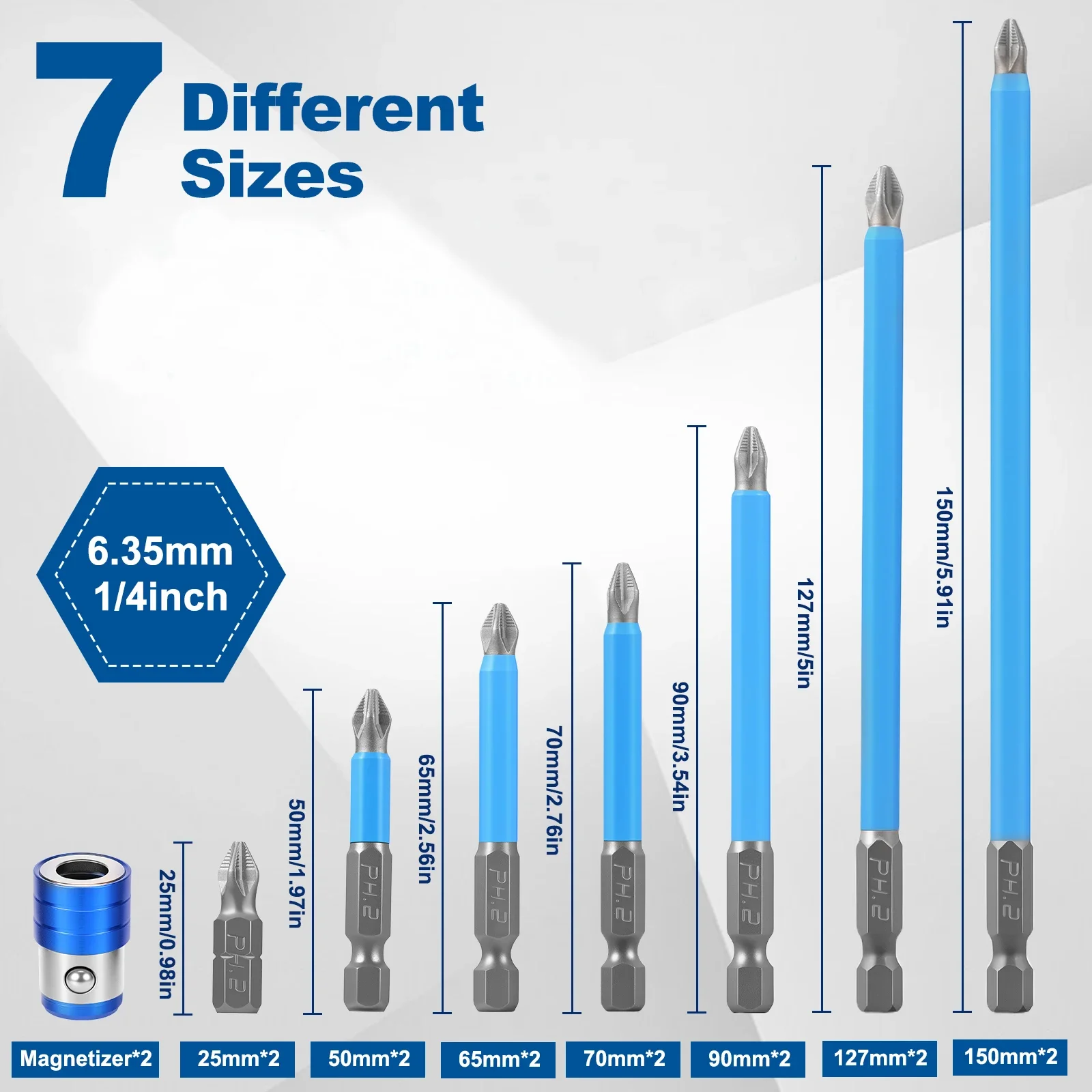 16Pcs Cross Nonslip Screwdriver Drill Bit Set 7 Different Sizes Magnetic Electric Screwdrivers Head Bit Power Tool Accessories