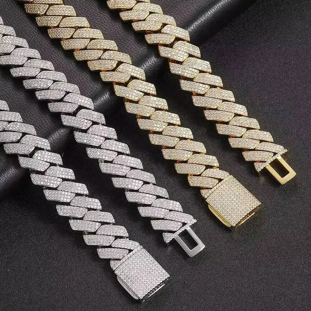 20MM Moissanite Diamond Gold Plated Cuban Link Chain Necklace Christian Religious Bracelet for Men & Women