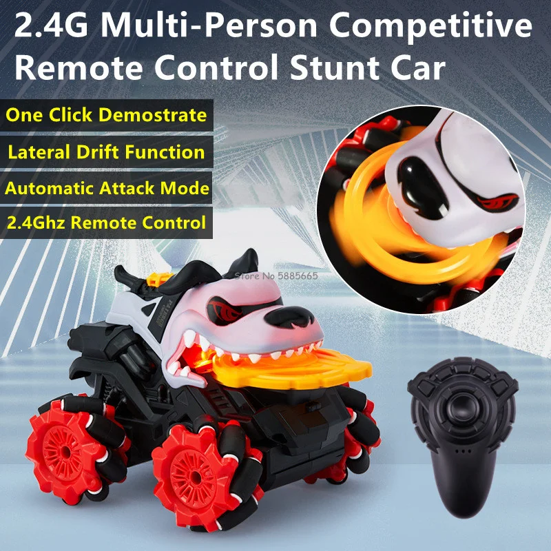 2.4Ghz Multi-Person Competitive Remote Control Stunt Car 3D Rotate One Click Demo Auto Attack Blade Battle RC Drift Animal Car