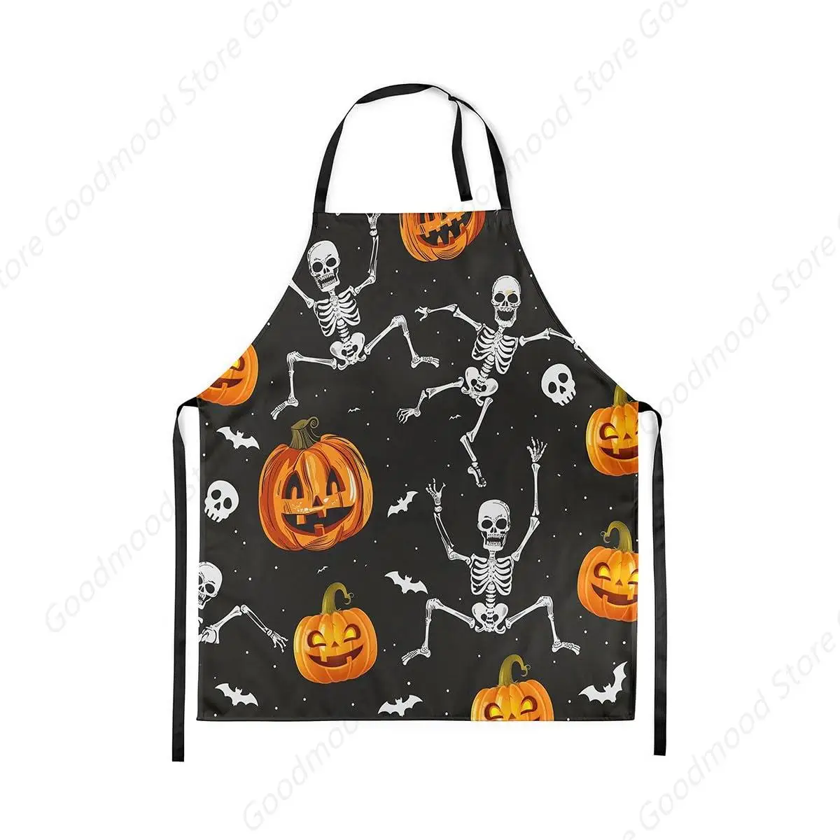 

Cartoon Human Skeleton Kitchen Apron Hippie Halloween Orange Pumpkin Apron for Adults Silhouette Graffiti Waterproof Apron