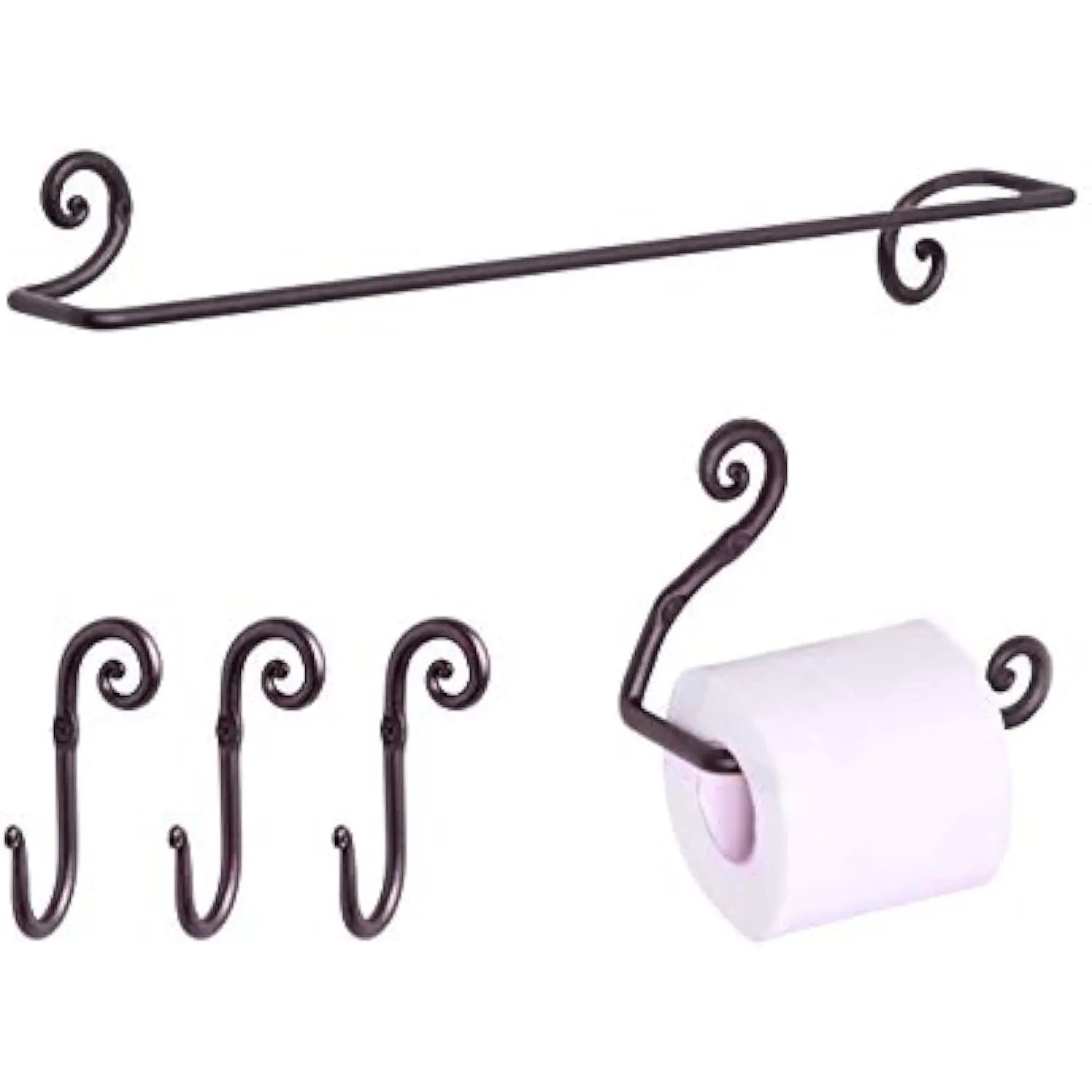 

Wrought Iron Bathroom Accessories Set, Decorative Bath Towel Bar, Set of 3 Decorative Hooks and Toilet Paper Holder