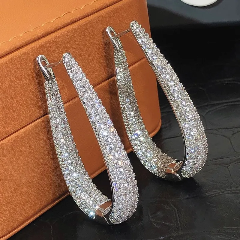 

2025 Large Round Circle Full of Sparkling Zircon Earrings, Elegant and Water Droplet Design, Bridal Wedding Banquet Accessories