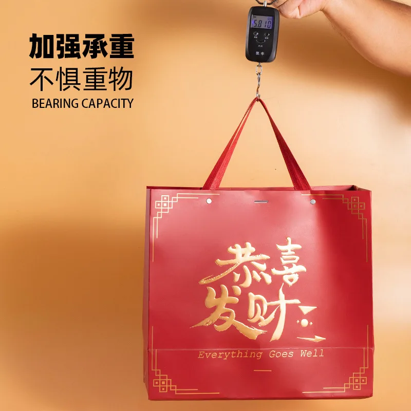 Customized. Lucky Fortune Concave-Convex Gilding Bag Good-looking Red Holiday Handbag Bag Paper Bag