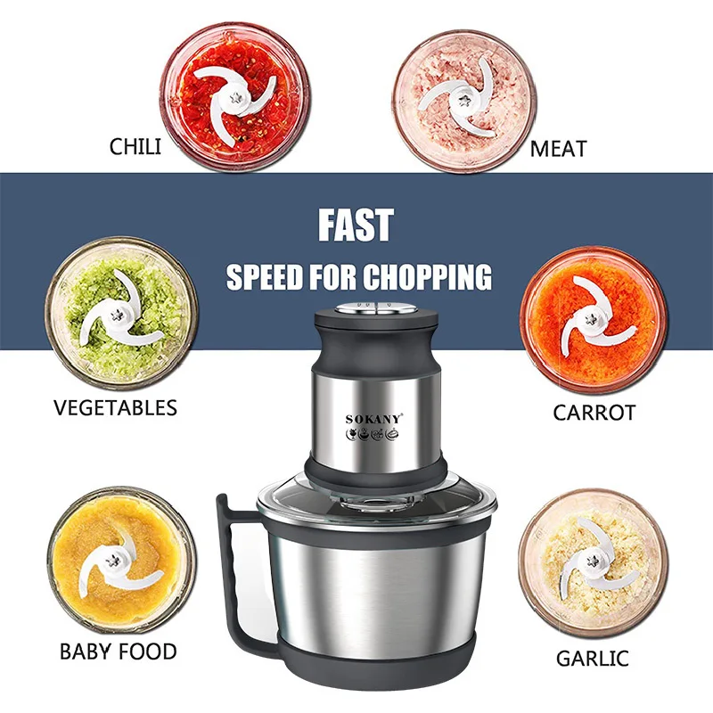 مفرمة لحم كهربائية متعددة الوظائف من الفولاذ المقاوم للصدأ سعة 3 لتر، محضر طعام تكميلي كهربائي بقدرة 800 وات