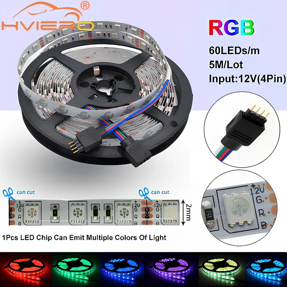 1Pcs 5M LED Light Strip RGB SMD 5050 Non-Waterproof DC 12V Flexible Lamp Tape Diode for Bedroom TV Background Lighting Led Neon