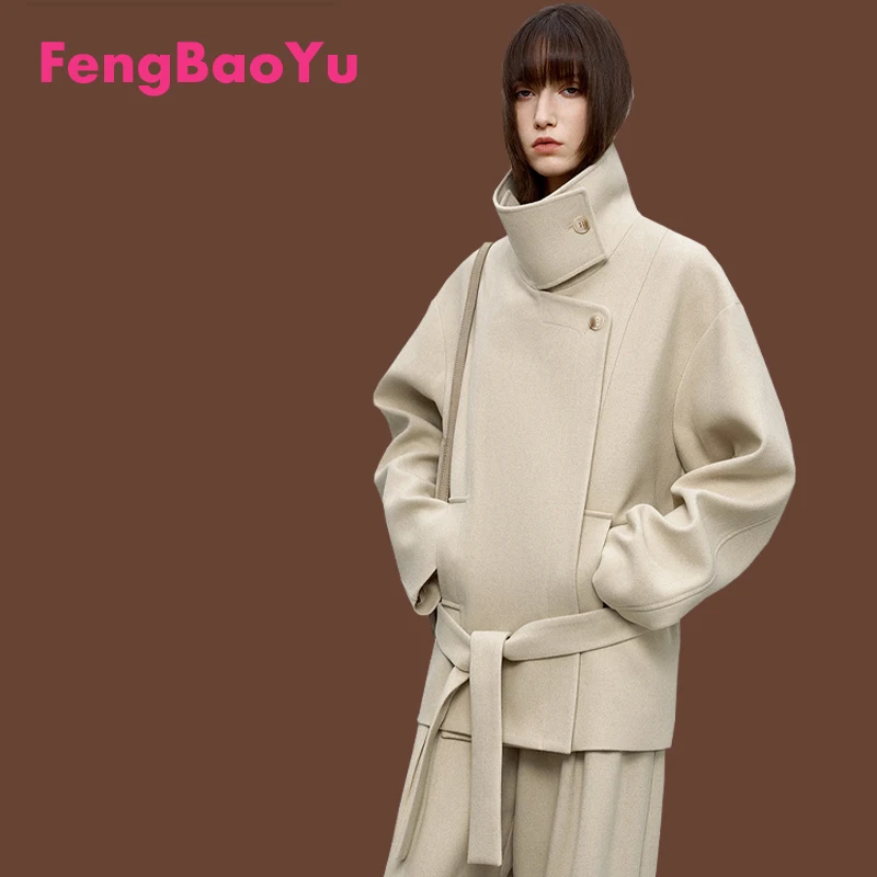 High-end Double-sided Cashmere Women's Autumn Winter Coat Stand Collar Wool Beige White Coat Temperament Fashion Light Luxury