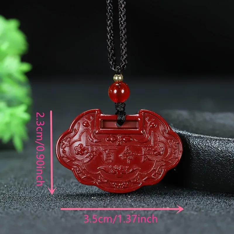 1pc Hot Selling Exquisite Natural Cinnabar Pingan Lock Hand-carved Pendant Men Necklaces Women with Chain Fashion Jewelry