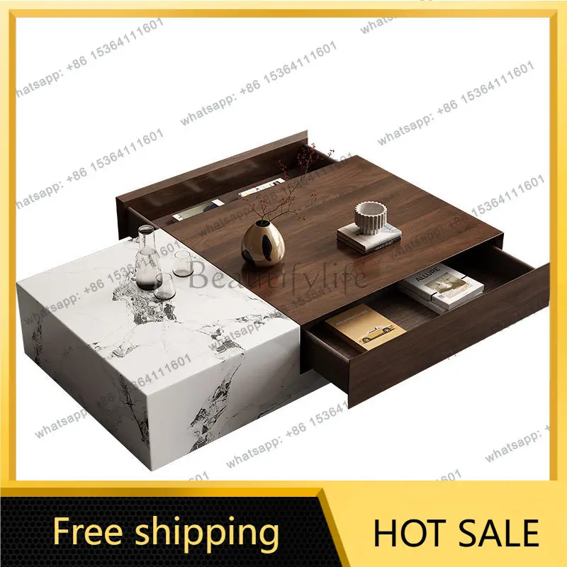 Factory direct sales rock slab solid wood rectangular coffee table household living room modern light luxury coffee table