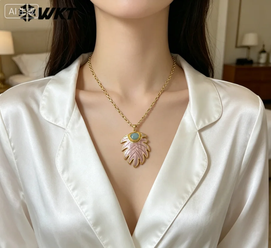 WT-JN377 WKT Versatile Natural Shell Amazonite 18inch Leave Shape Necklace With 18kReal Gold Plated For Women ACC