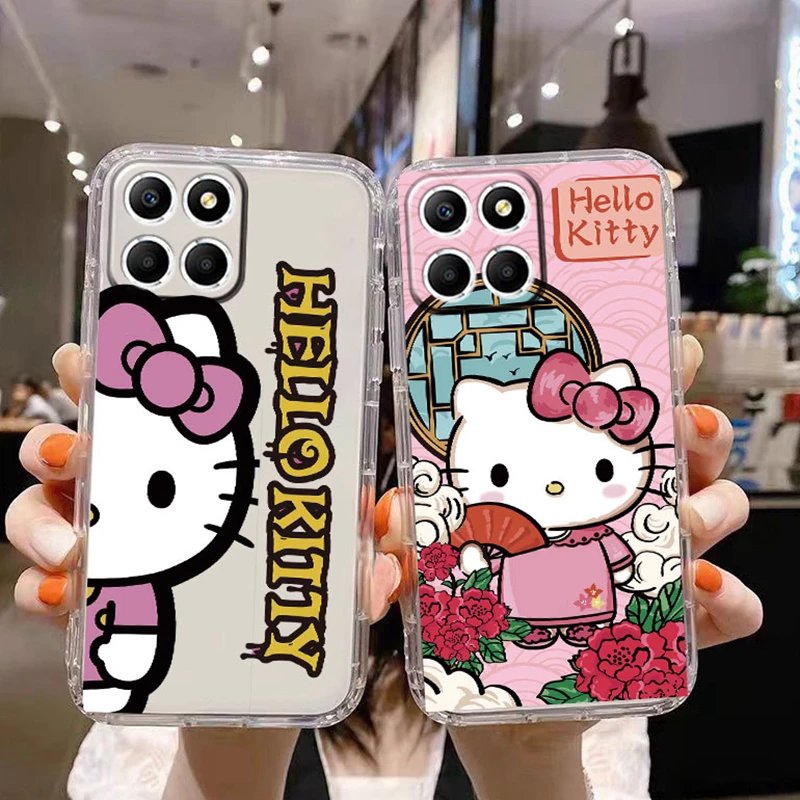Cute Couple Kuromi Kitty Cinnamoroll Phone Case For Honor X8 X8a X8b X6 X6S X6a X6b X5b 5G X8 4G Transparent Clear Back Cover