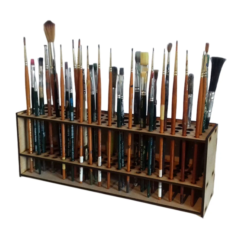 67 Holes Paintbrush Holder Stand Wooden Paint Brush Stand Desk Organizer Wall Mounted Makeup Brush Shelf For Painting Supplies