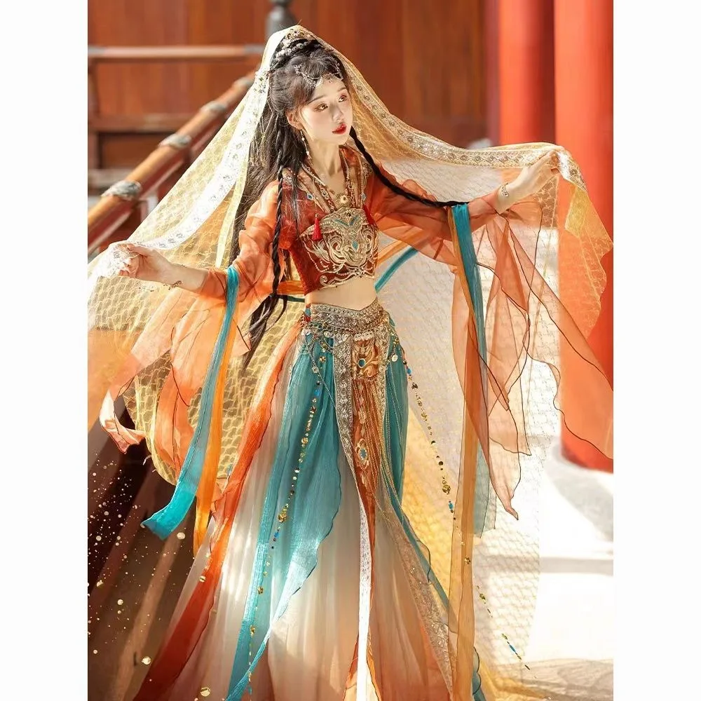 Dunhuang Feitian ropa de princesa occidental Hanfu, fotografía exótica, foto, disfraz de baile de estilo chino, ropa China para mujer