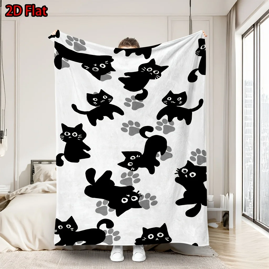 Cute Cat Print Blanket Throw Cozy Nursery Decor Pet Lover Plush Bed Sheet Animal Print Gift Idea for Kids Baby Boy Girl Xmas