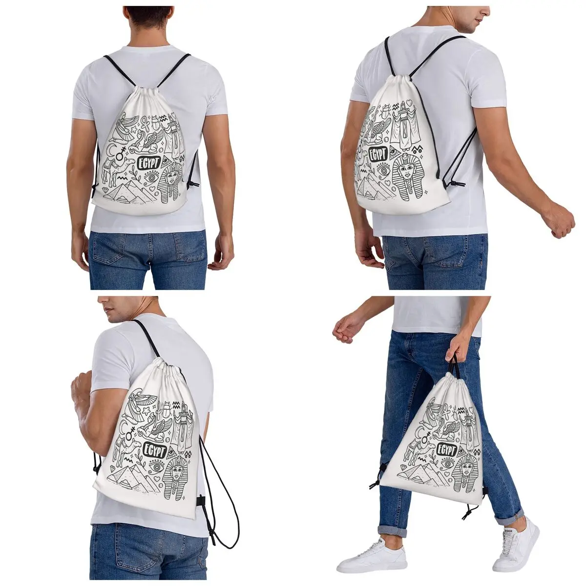Egypt Icons Hand Drawn Backpacks Multi-function Portable Drawstring Bundle Pocket Sports Bag Book Bags For Man Woman School