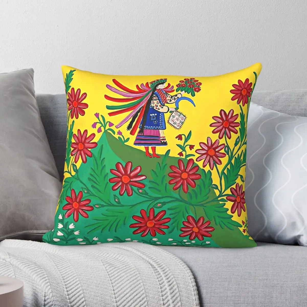 Maria Prymachenko Glory To Ukraine Pillowcase Polyester Linen Velvet Pattern Zip Decorative Throw Pillow Case Room Cushion Cover