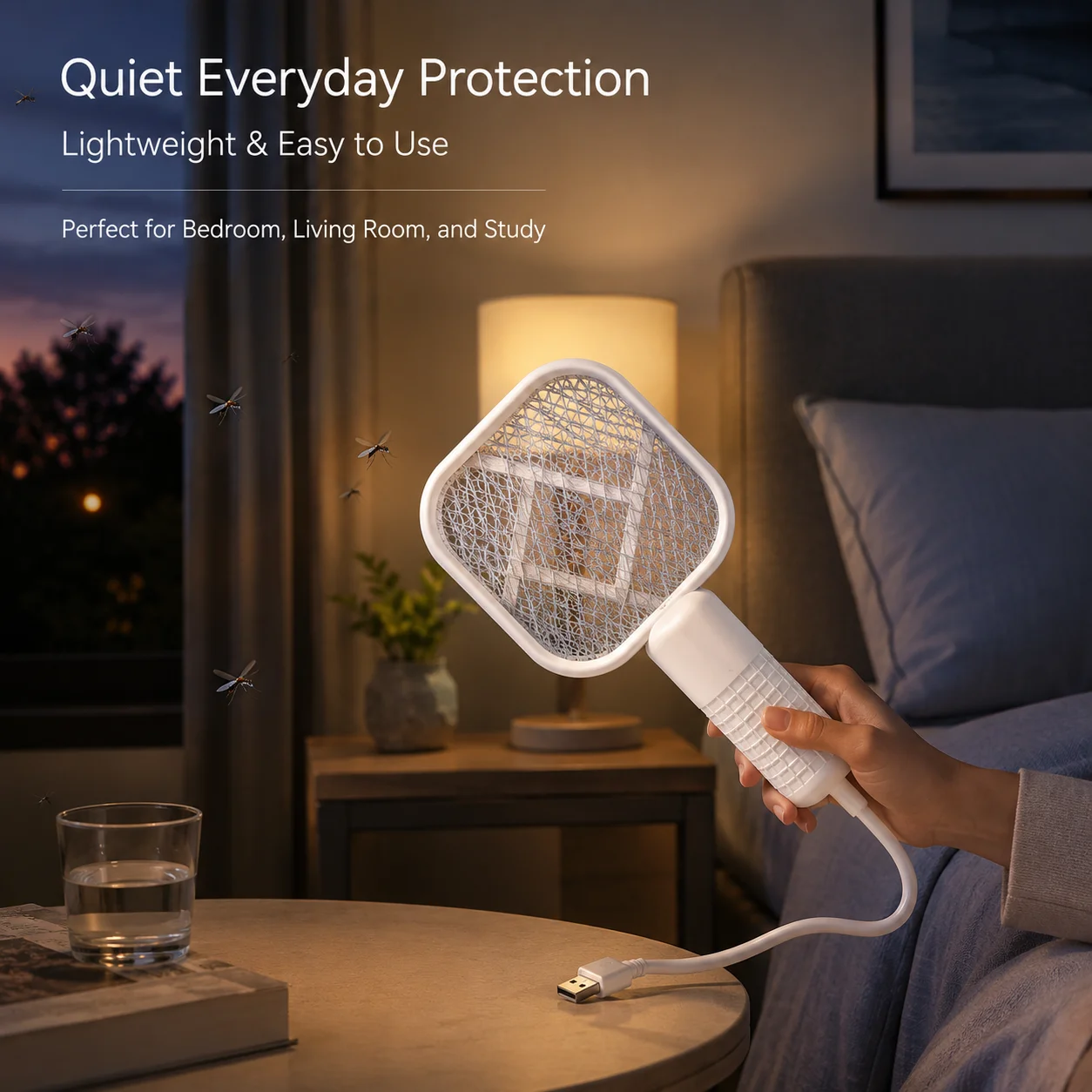 USB Mosquito Swatter Lamp 2-in-1, Bug Zapper with Purple Light for Camping Travel, Portable Insect Killer
