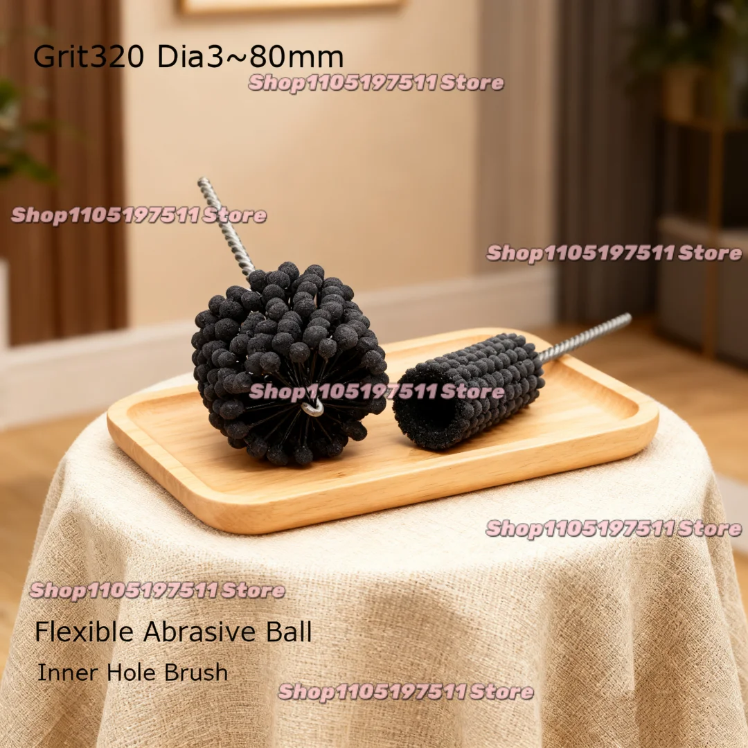 1pcs Grit320 Dia3~80mm Flexible Abrasive Ball Polishing Brush Grinding Head for Pipe Tube Deburring Cleaning Inner Hole Brush