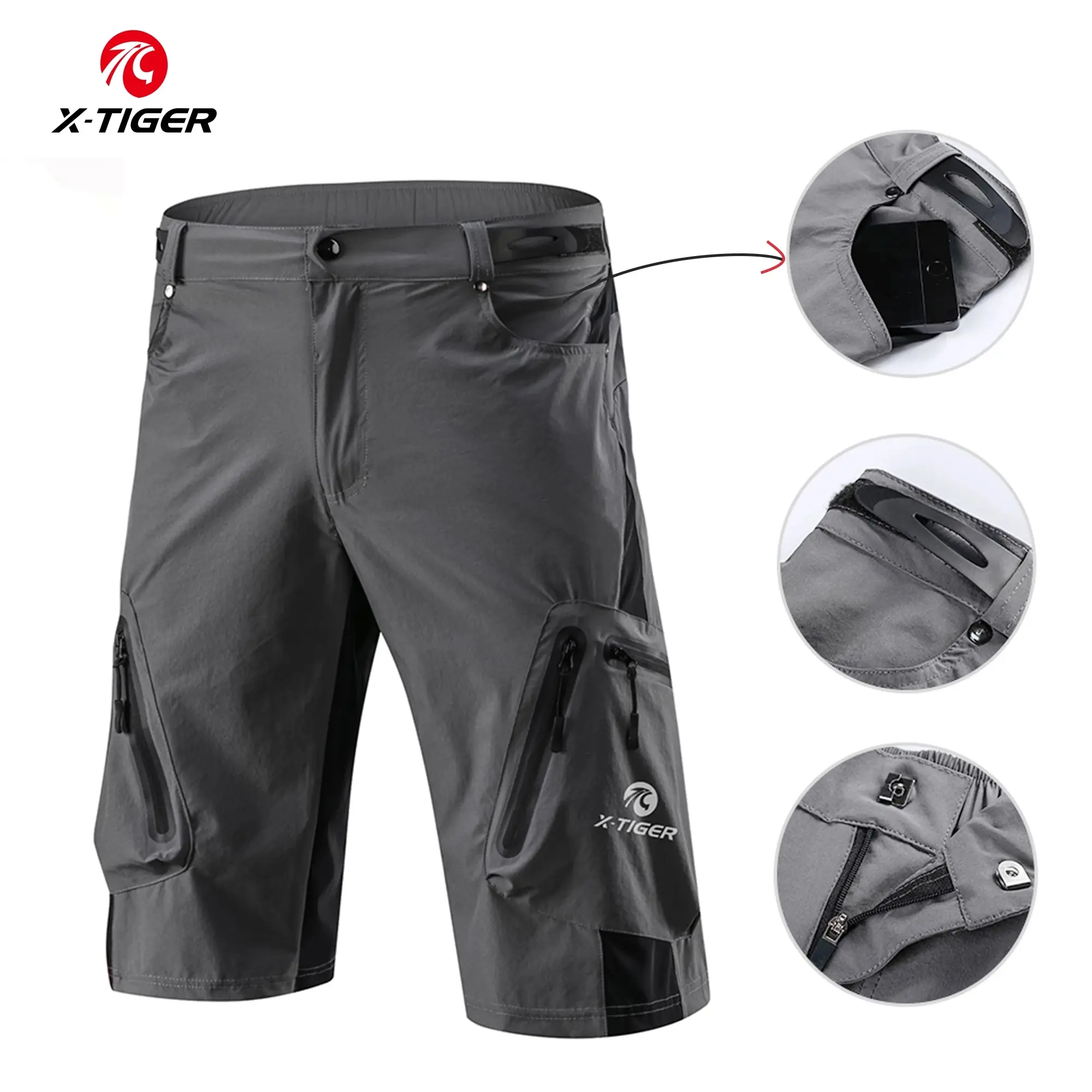 X-TIGER Mountain Bike Shorts Multi-Pockects Breathable Loose Riding Road MTB Shorts Outdoor Sports Waterproof Cycling Pants