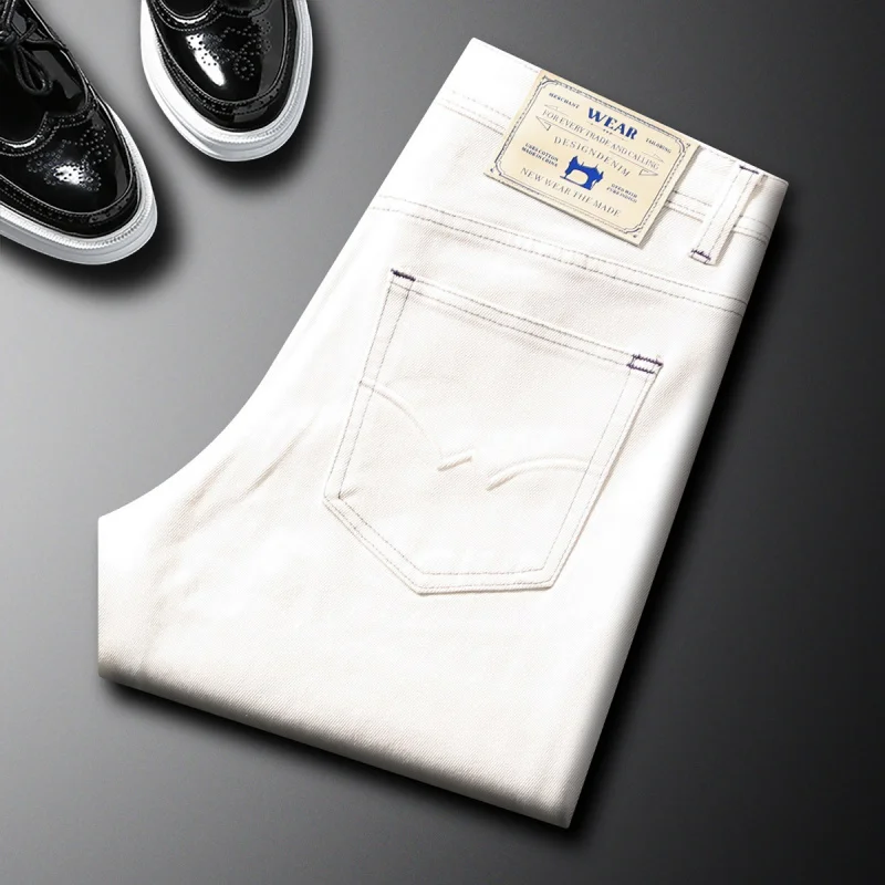 

красивые винтажные американские элитные белые джинсы для мужчин, осенние и зимние прямые брюки, молодежная мода, модные персональные