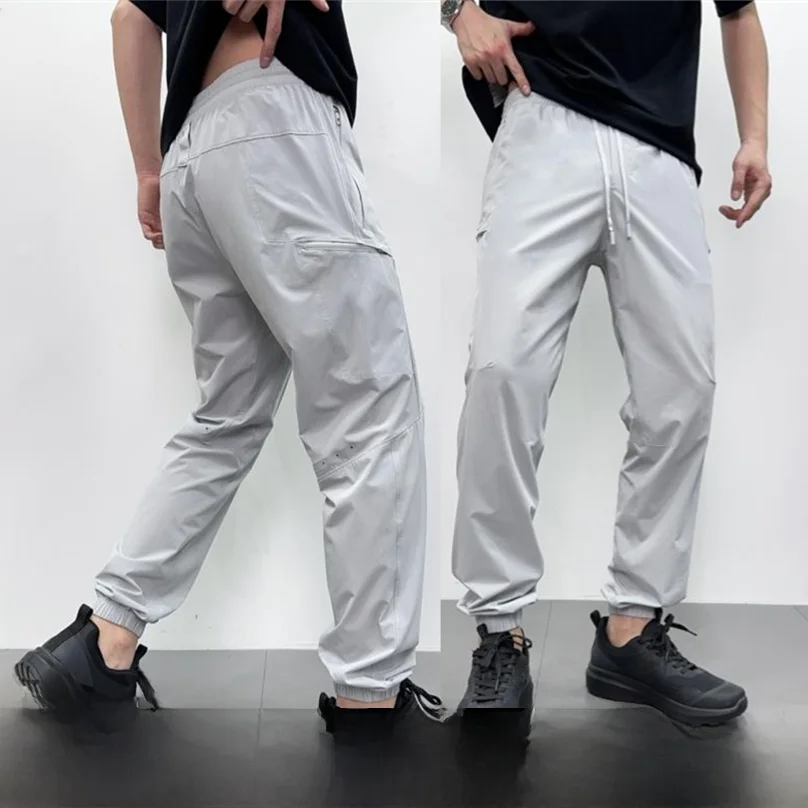 Quick Dry Laser Drill Outdoor Casual Pants Men's Spring Summer Straight Leg Fit 3D Trim Elastic Leisure Trousers Trendy