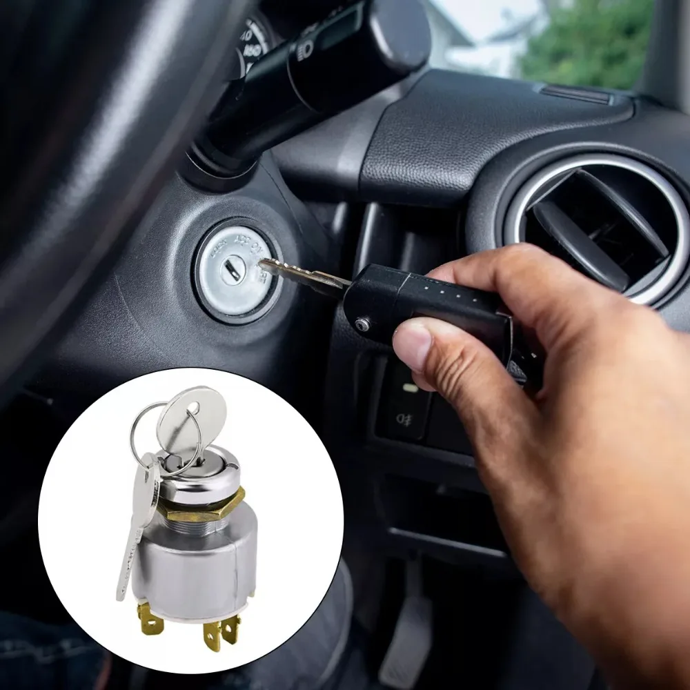 New Universal 12V Ignition Switch Water Proof W/2 Key Ignition Starter Switch Metal Silver Modified Ignition Switch Boat Tractor