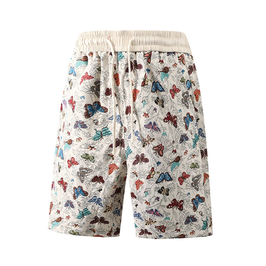 Summer Mens Hawaiian Beach Shorts Streetwear Vintage National Style Short Harajuku Baggy Casual Elastic Waist Knee Length Pants