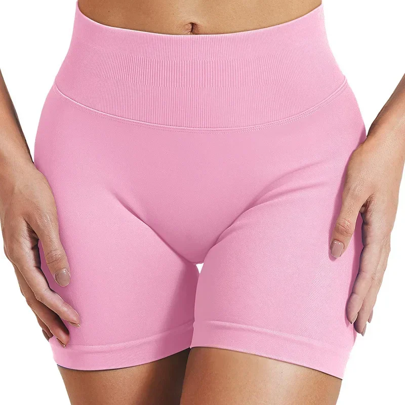 Short de Yoga taille haute pour femmes, sans couture, bas côtelé, short de gymnastique, froissé, haute élasticité, pour course à pied, cyclisme