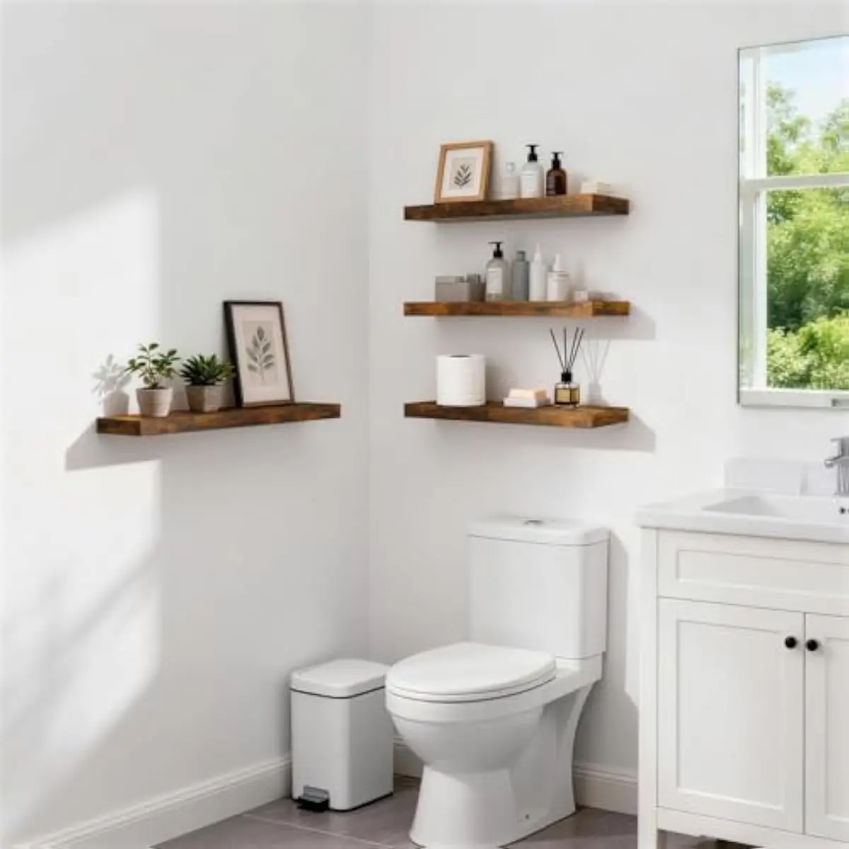 Floating Wall Shelves Pair 22.5 Inch Rectangular Engineered Wood Units for Bathroom Bedroom Kitchen Living Room Office Dorm Dini