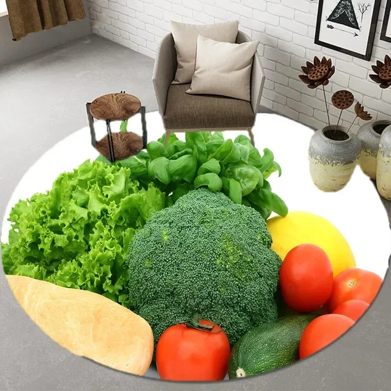 Vegetable Fruit Broccoli Print Round Carpet Non-slip Floor Mats Bathroom Mat Soft Area Rug For Kitchen Living Room Bedroom Decor