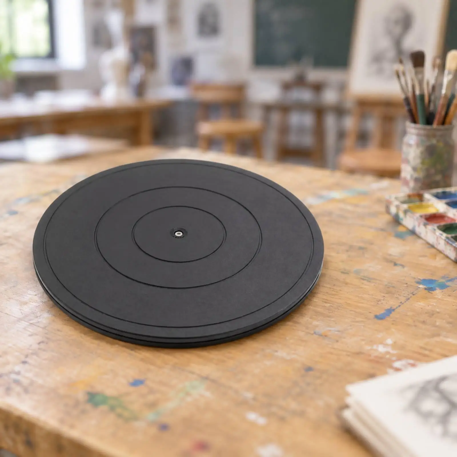 360 Rotating Pottery Wheel Turntable for Sculpting Clay Art Low Profile Black Display Base for Studio Desk