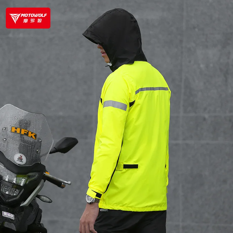 Motorcycle Rainsuit Split Raincoat Reflective Thin Windproof Waterproof Jacket Pants Cycling Motorbike Riding Cap Hat Pocket