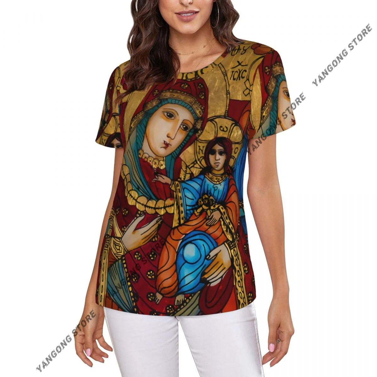 Women's T-shirt Eastern Europe Virgin Mary Tshirt Women Casual O-Neck Short Sleeve Tops Tees Clothing