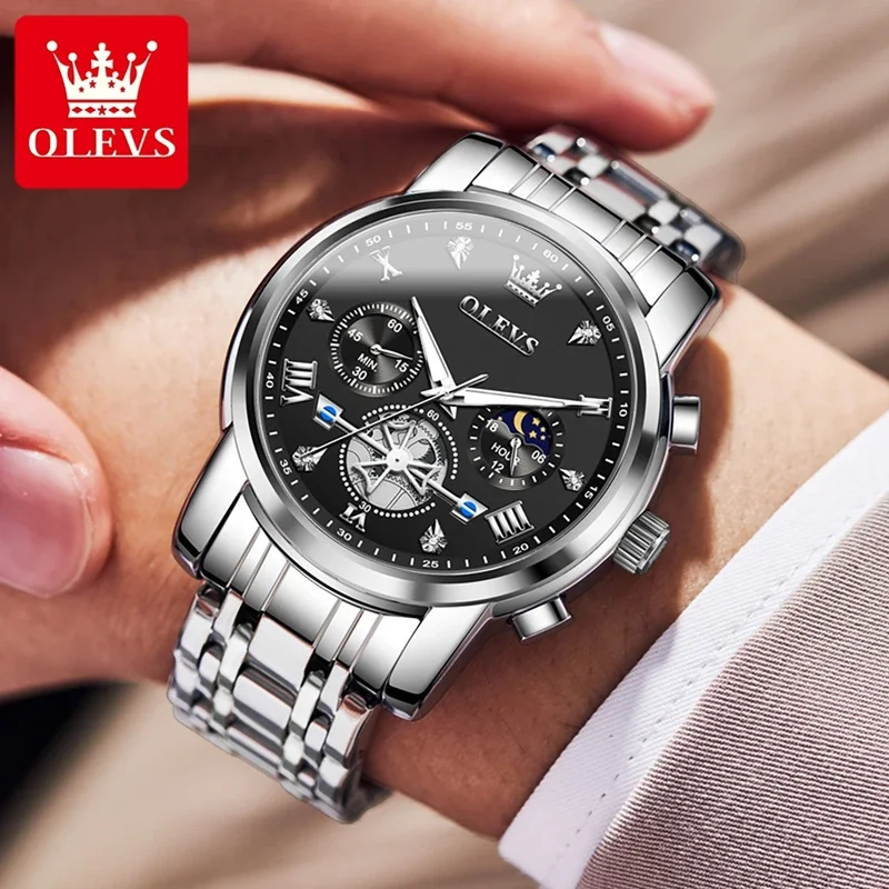 OLEVS Luxury Business Man Watch Stainless Steel Fashion Waterproof Watch for Men High Quality Multifunction Men's Wrist Watches