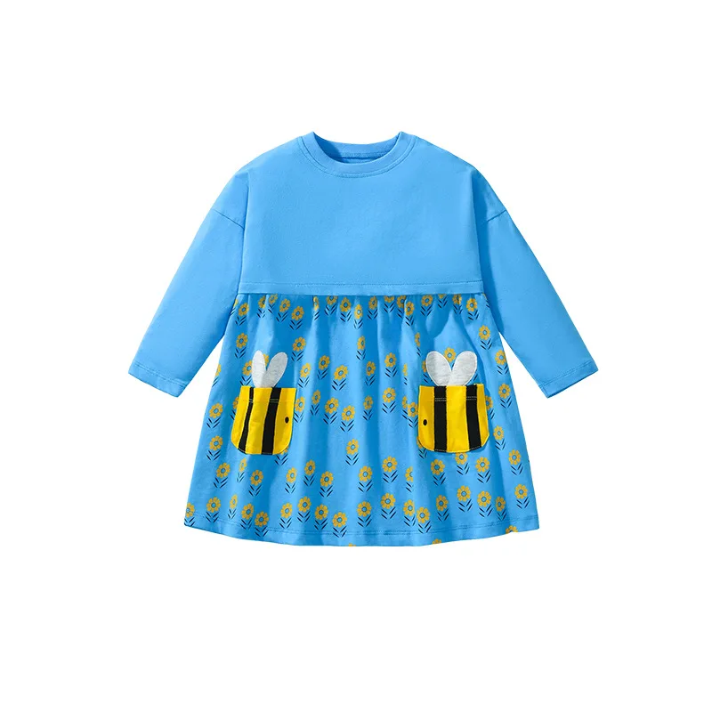 

Autumn Girls Dress Cartoon Children's Skirt Cute Bee Long Sleeve Children's Skirt
