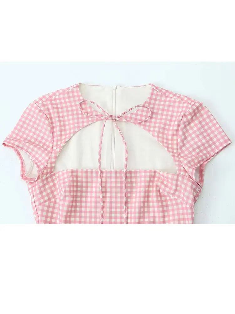 فستان نسائي صيفي جديد أنيق وردي حلو بأكمام قصيرة من HH فستان نسائي منقوش بفيونكة وأربطة فساتين قصيرة أنيقة من Vestidos Mujer