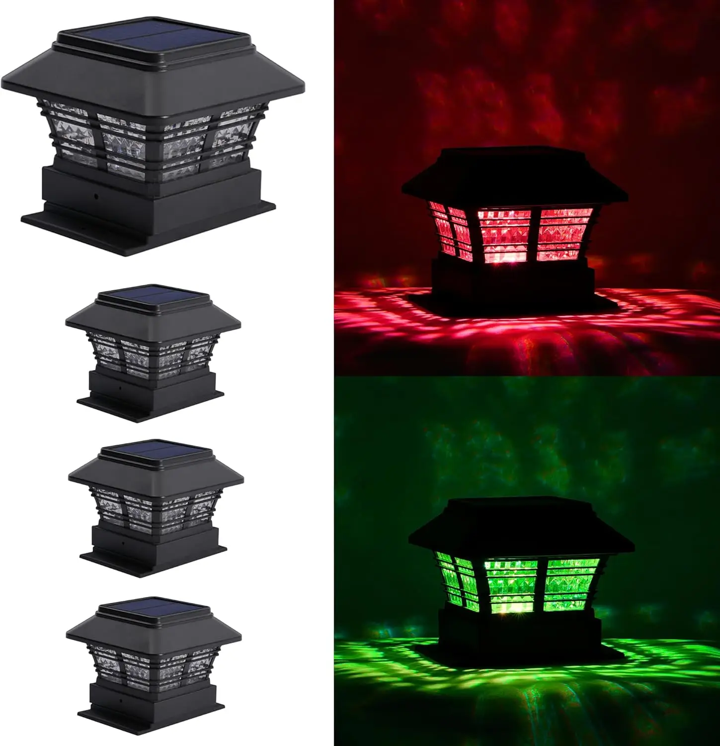 

Solar Powered Deck Post Lights, RGB Outdoor LED Fence Lights, Waterproof, 50 Lumens (4 Pack)