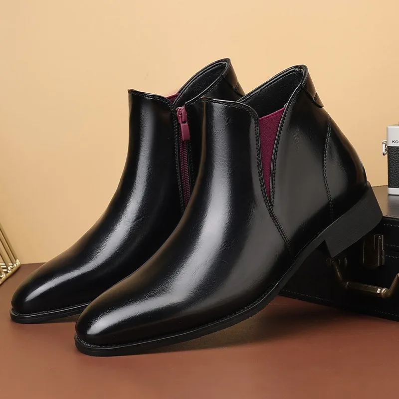 

Men's Chelsea Boots Fashion British Style Short Boot Luxury High-Top Leather Boots for Men Business Men Dress Boots Botas Hombre