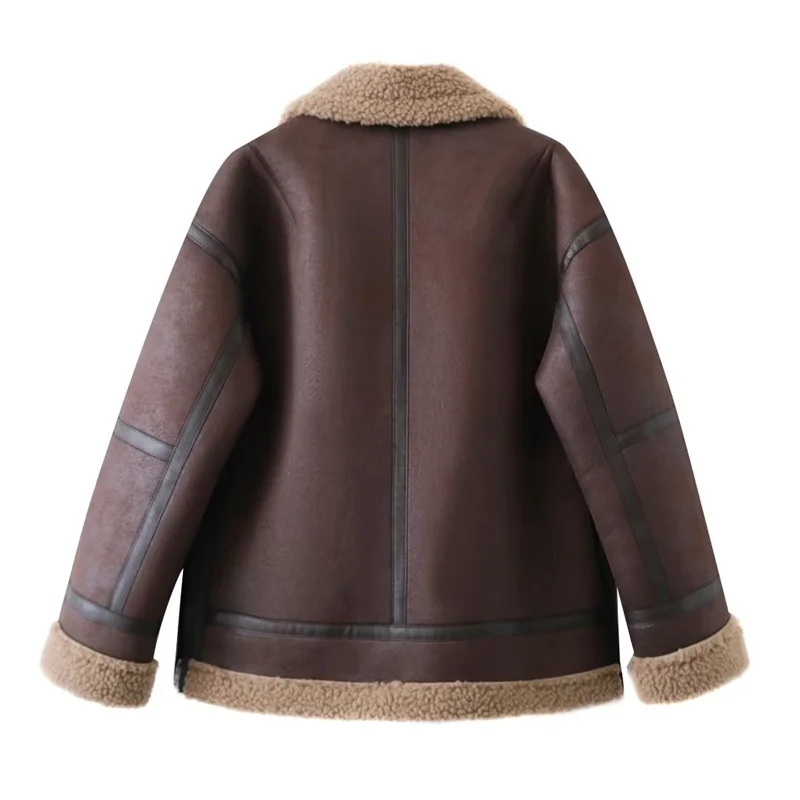 KEYANKETIAN New Winter Thick Brown Lamb Fur Jacket Loose Version Fashionable Street Style Women's Faux Leather Abrigo Casacos