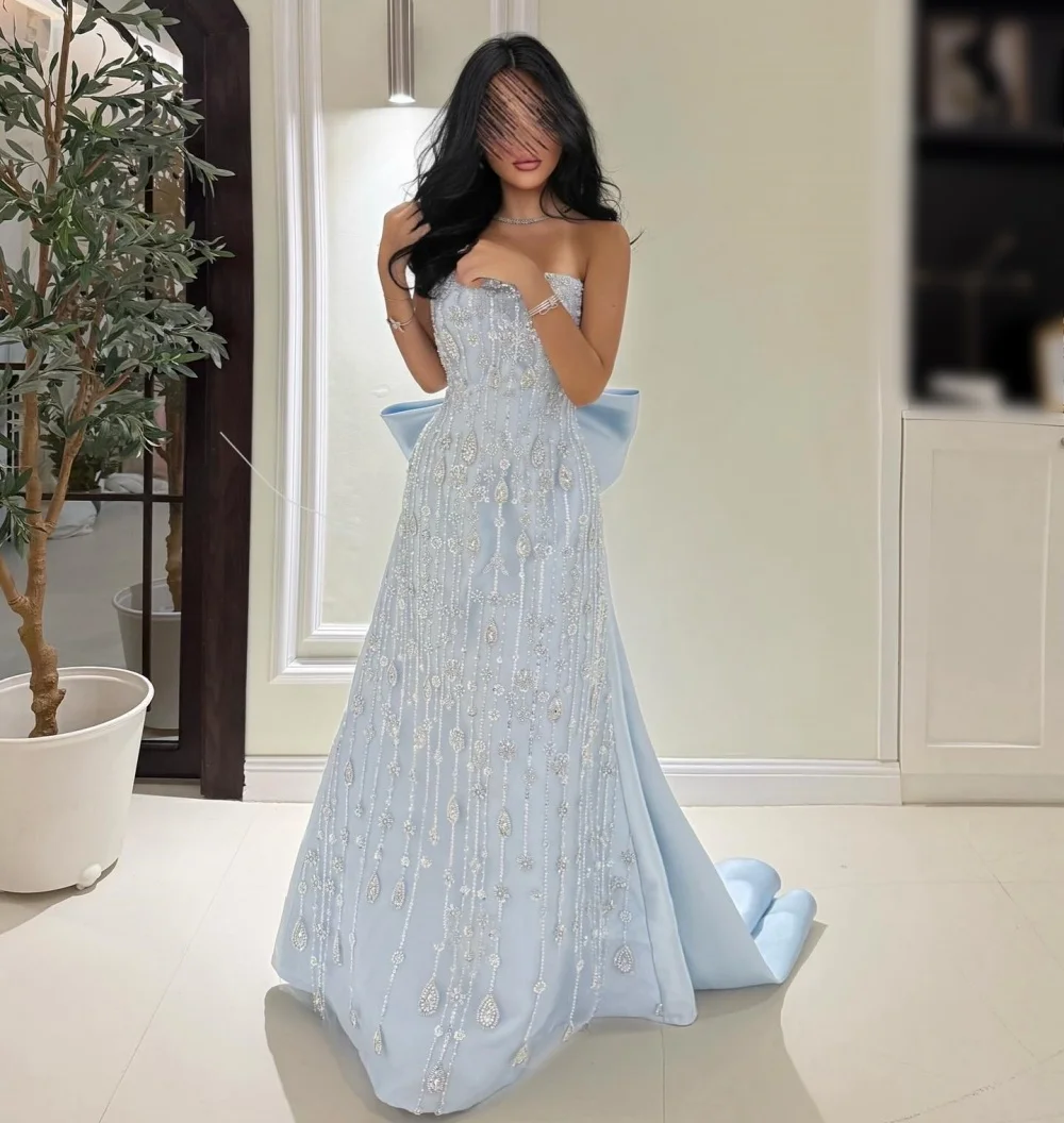 

Customized Luxury Sparkle Formal Evening Dress A-line Strapless Long Dresses Bespoke Occasion Exquisite Party Gown High Quality