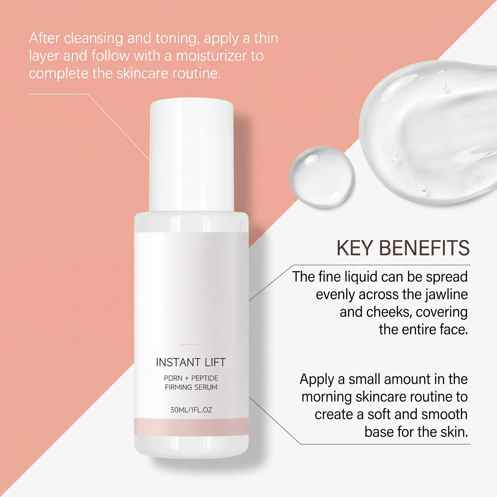 Instant Lift PDRN Peptide Serum For Smoother-Looking Skin Fade Facial Fine Lines Long Lasting Moisturize Korean Firming Essence