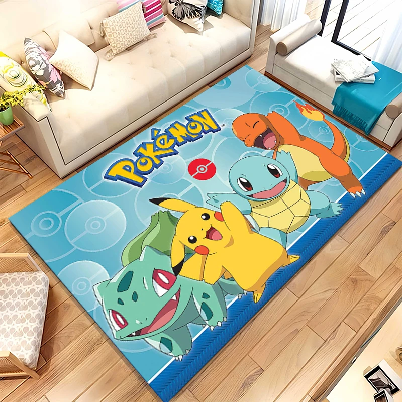 かわいいポケモンピカチュウ漫画リビングルームノンスリップエリアラグソフトカーペット寝室子供用プレイルームソファ、家の装飾ドアマットギフト