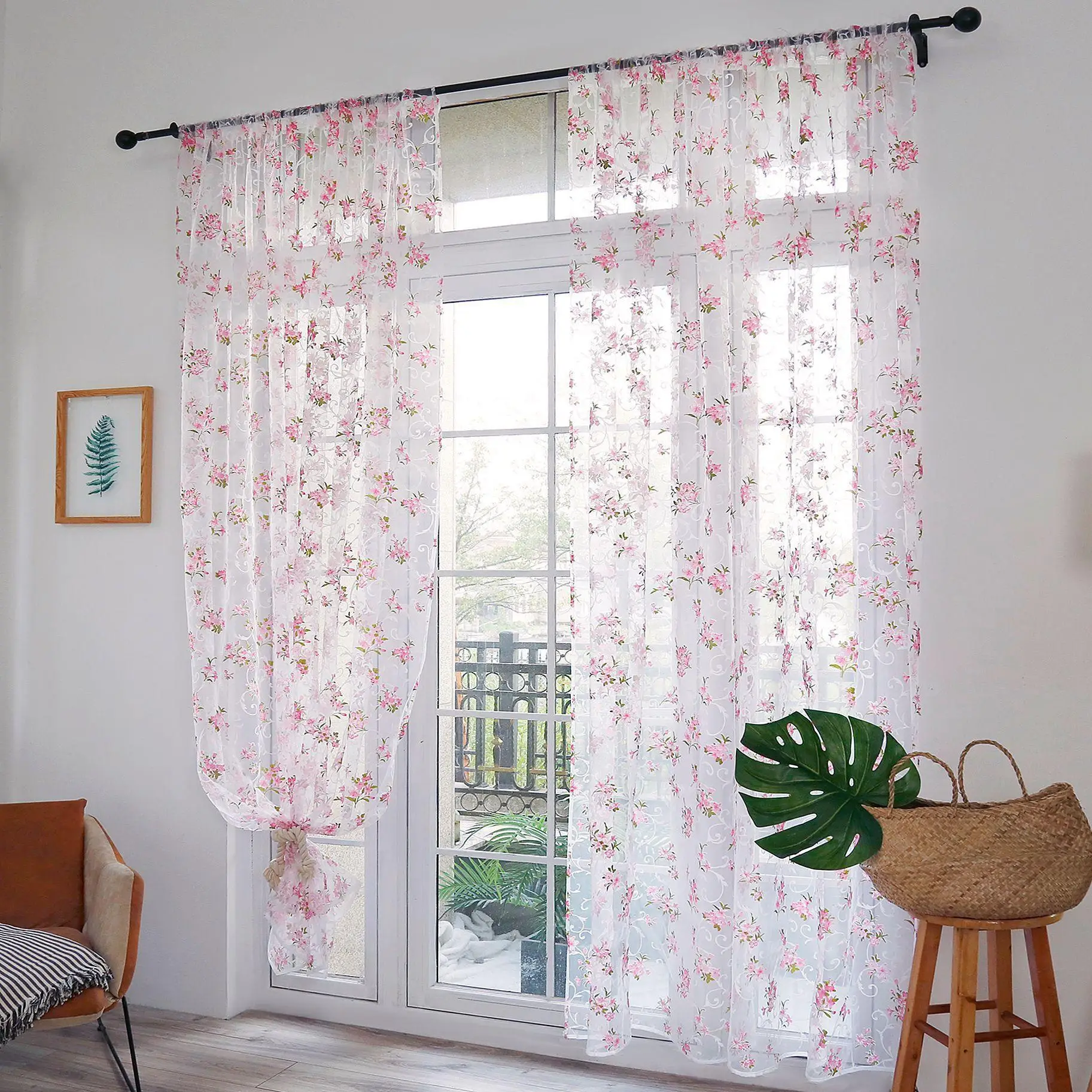 

Modern Simple Pastoral Small Fresh Hook Small Peach Blossom Printing Finished Curtain Screen Home Textiles