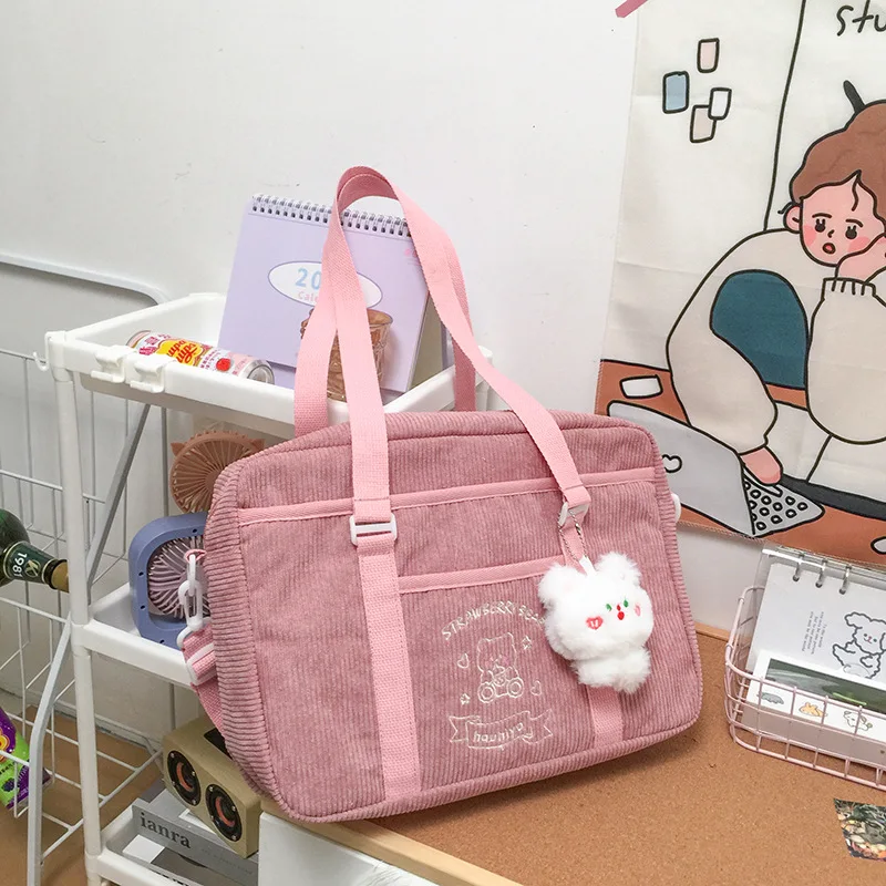 Japanese JK Shoulder Bags for Women Solid All Match Canvas Uniform Crossbody Bag Cute Cartoon Bear Handbag 2024 Bolso Mujer